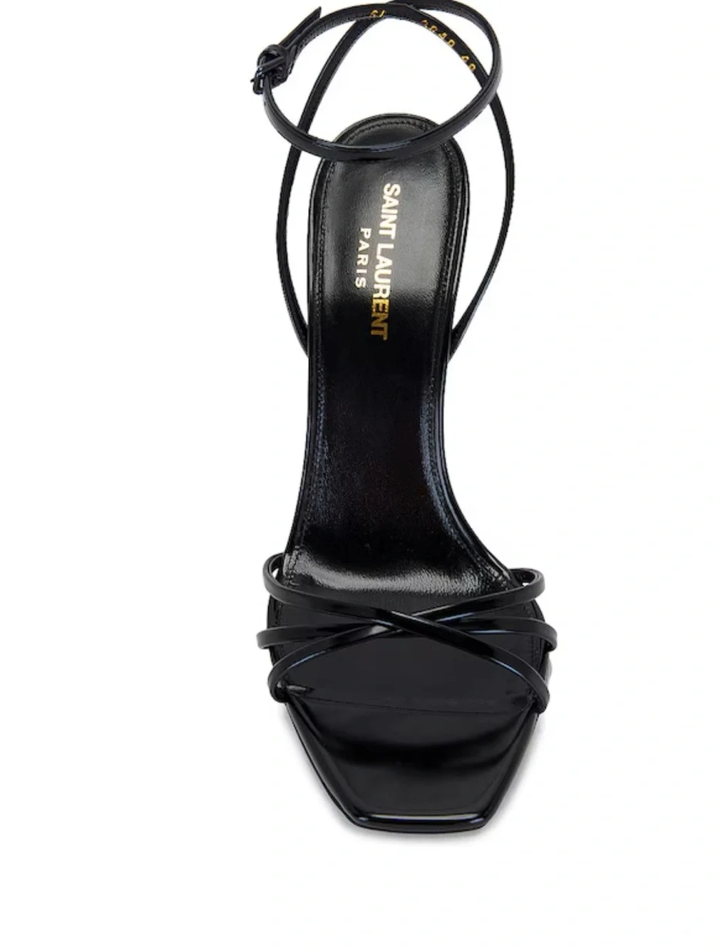 Saint Laurent Black Patent YSL Logo Heel Strappy Sandals - Picture 2 of 3